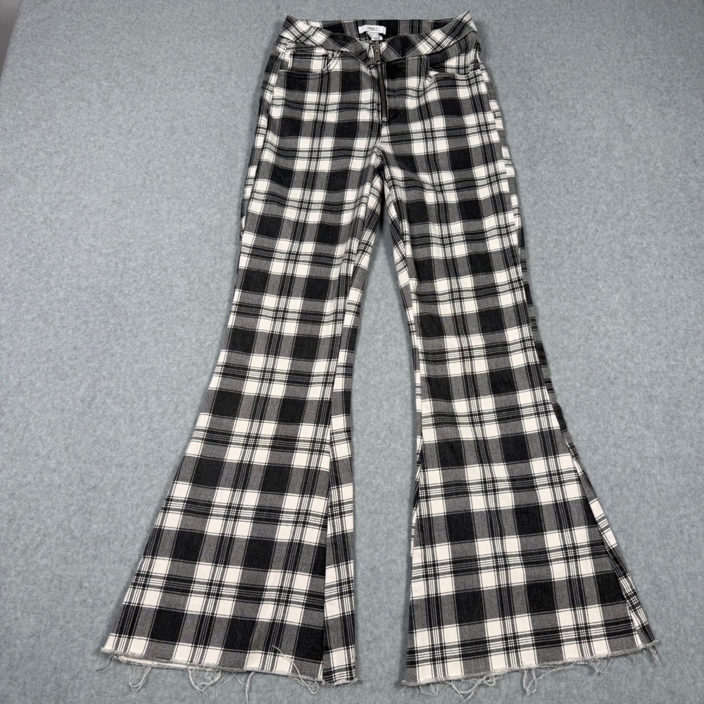Forever 21 Premium Plaid Flare Pants Grunge Punk Checkered Bell Bottom Size 27